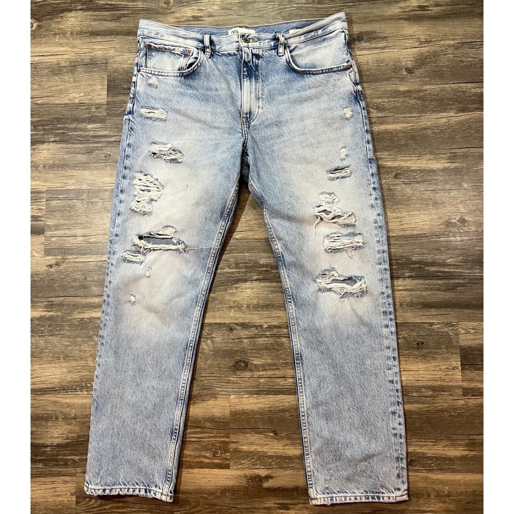 ZARA The Truth Slim Distressed Jeans Light Wash Y2K Casual Cool Denim